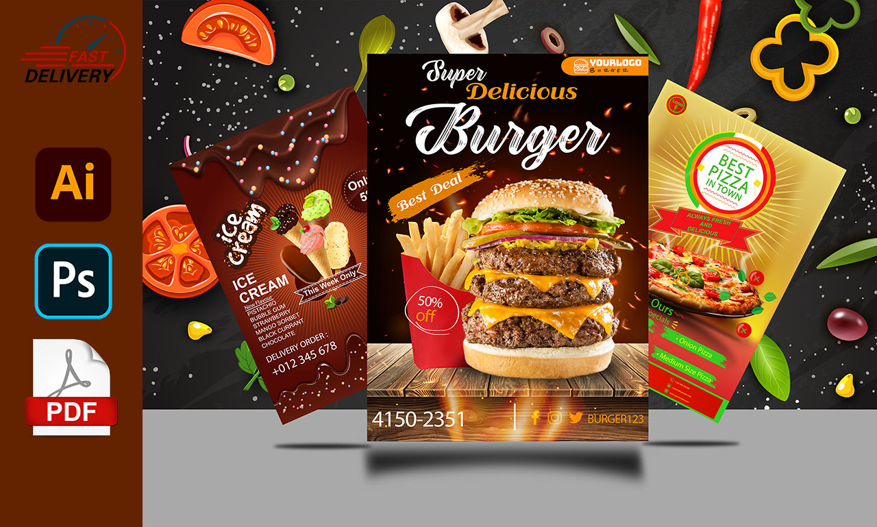 I will design an urgent modern flyer, food flyer, business flyer, poster, or leaflet.
