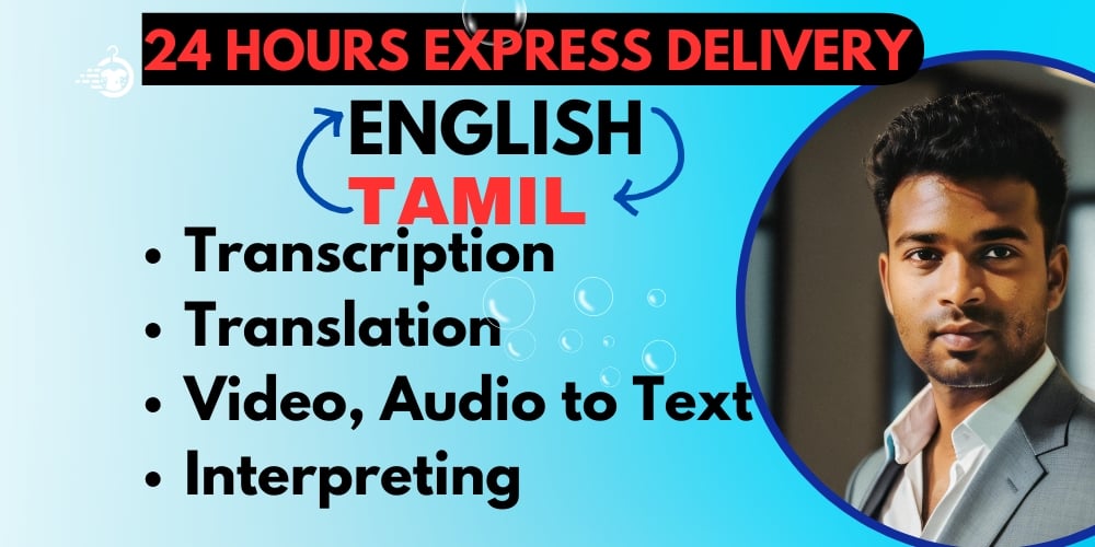 400 Words Expert in translation, transcription, audio to text, video, image to tamil text