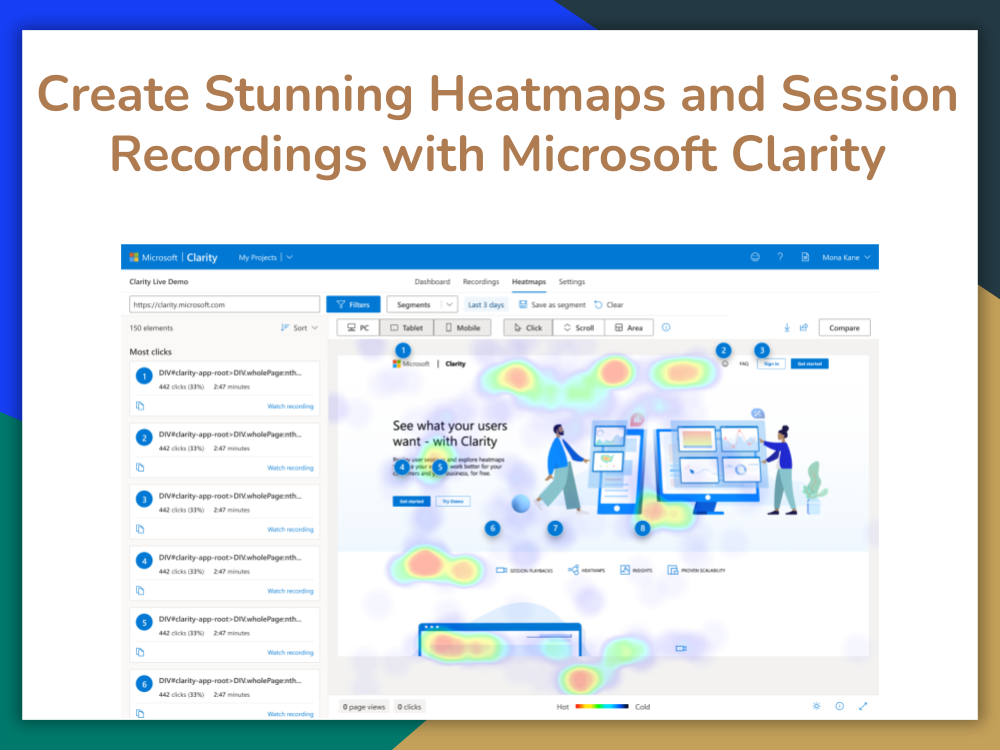 You will get Create Stunning Heatmaps and Session Recordings with Clarity