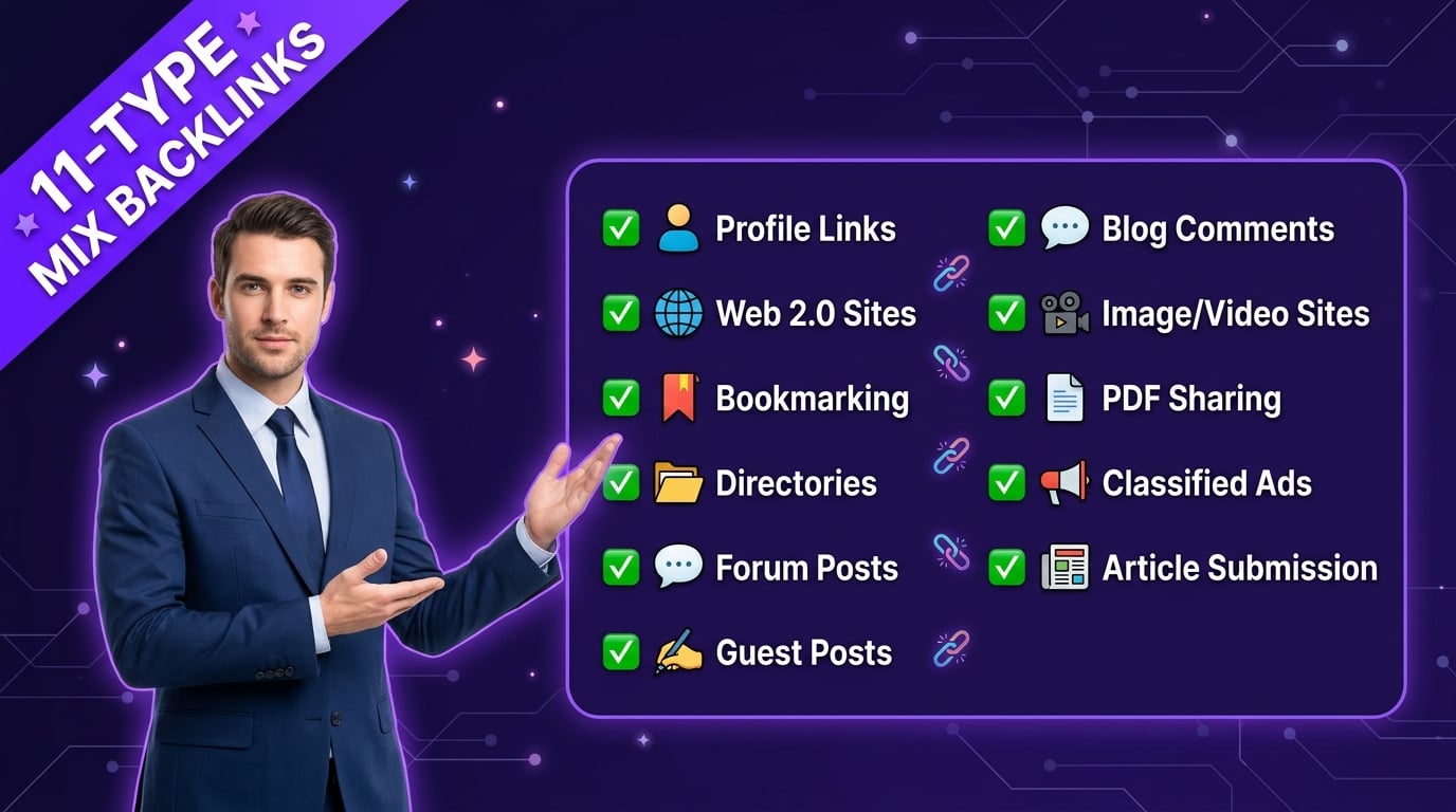 I will provide 11 types 200 high authority manual white hat mix backlinks