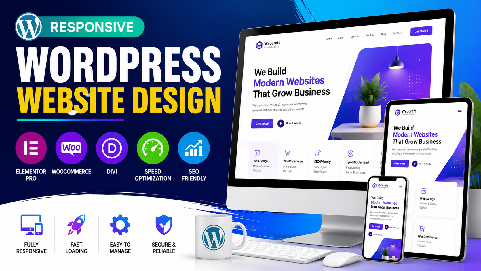WordPress Developer, Elementor Pro, WooCommerce, Divi, Landing Page Design, SEO, Speed Optimization