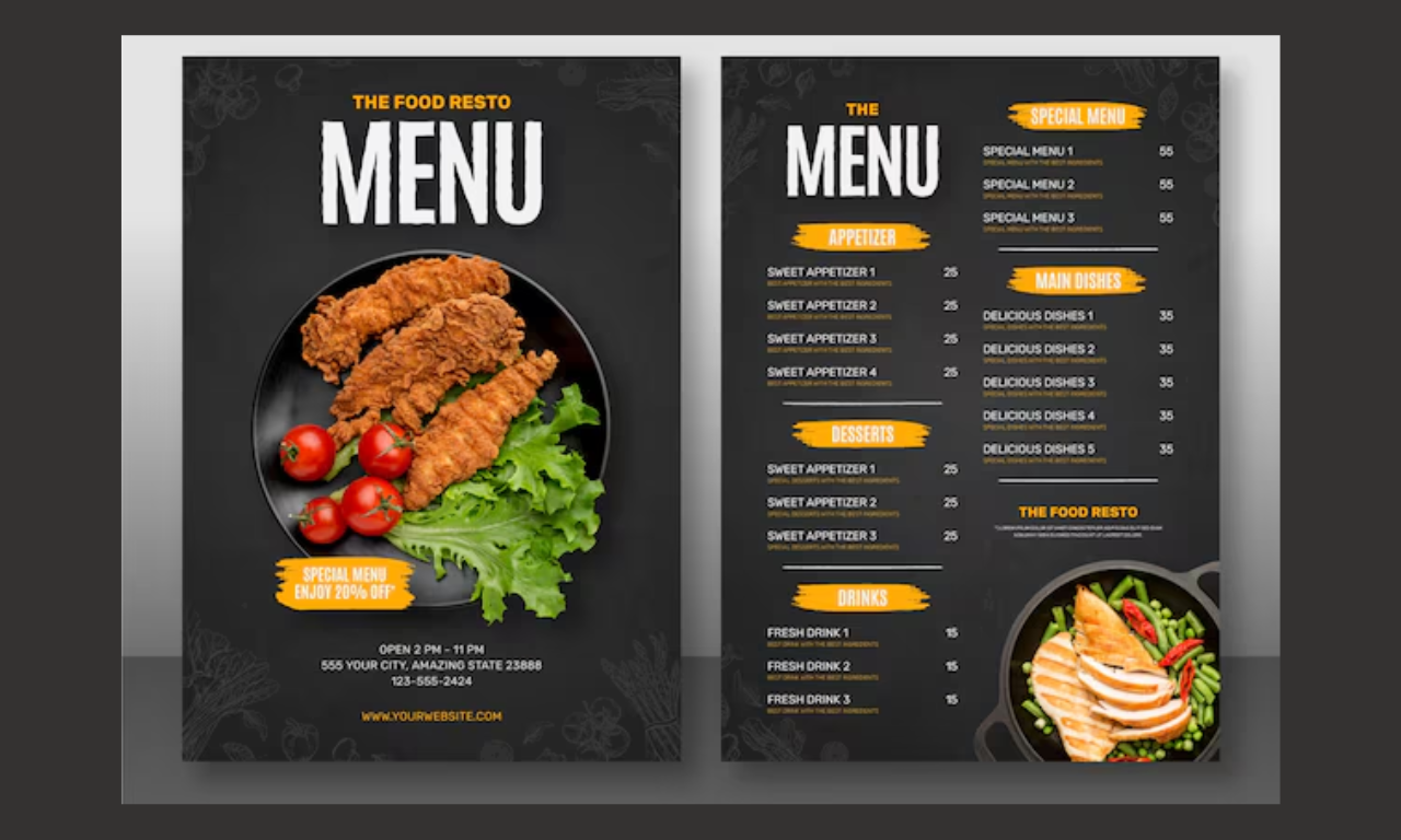 I will do an amazing menu design, food menu, restaurant menu design For You