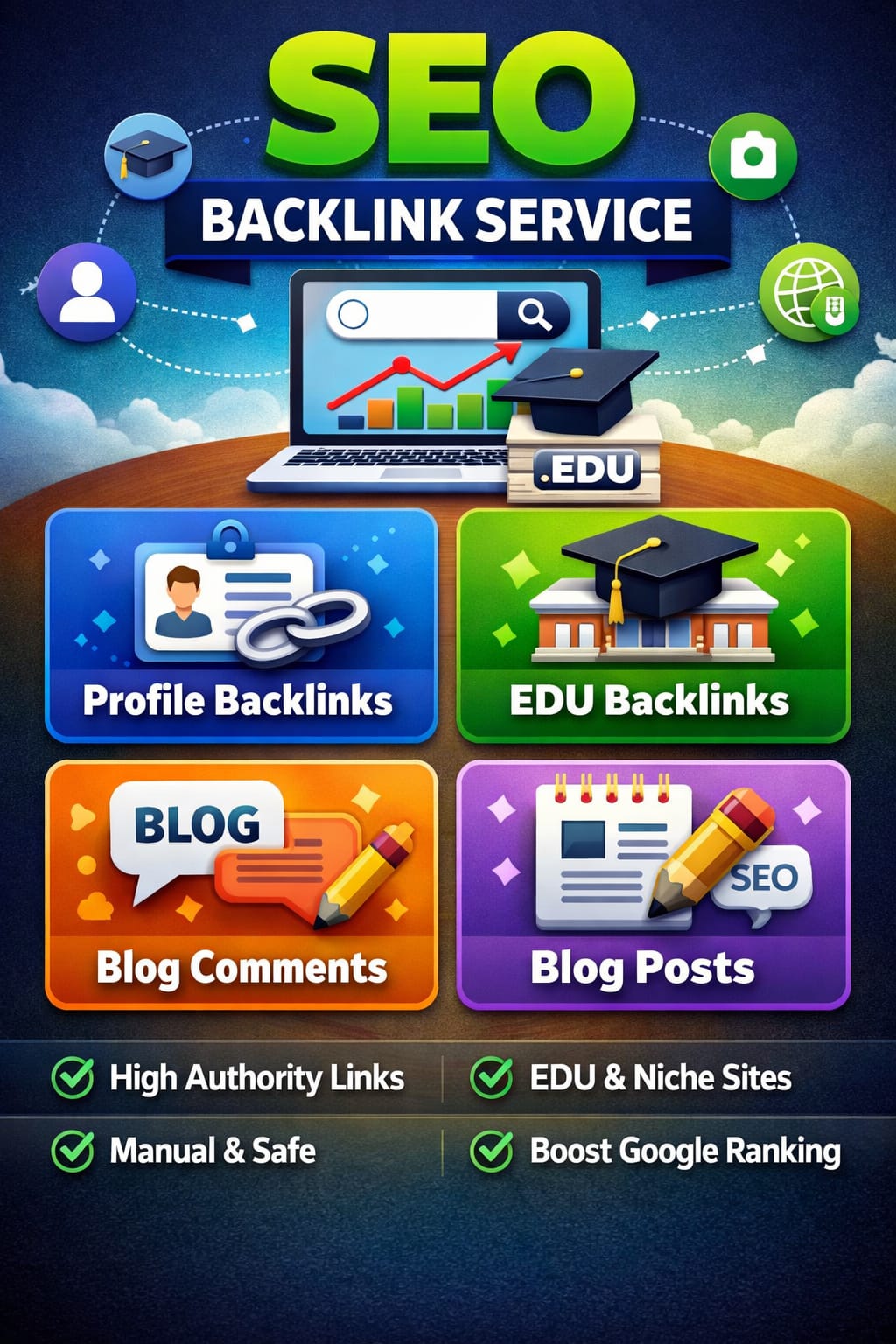 110+ profile links, 100 high authority links, 50 blog engagement, 20 content creation