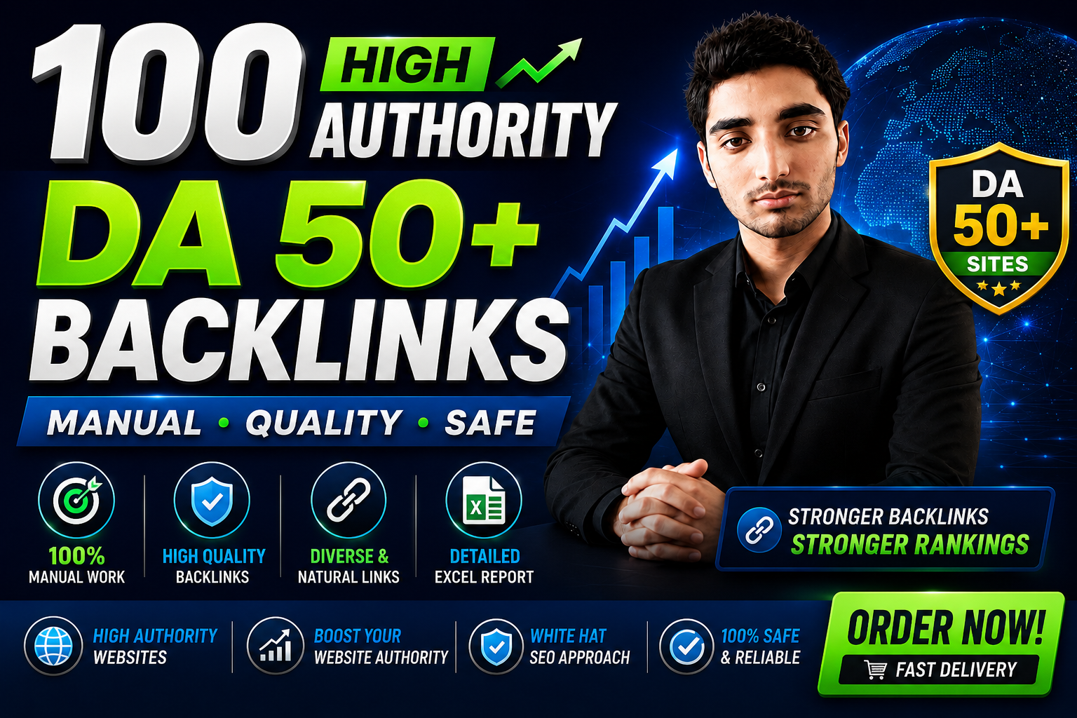 I Will Build 100 High Authority DA 50+ Backlinks Manually for Google SEO