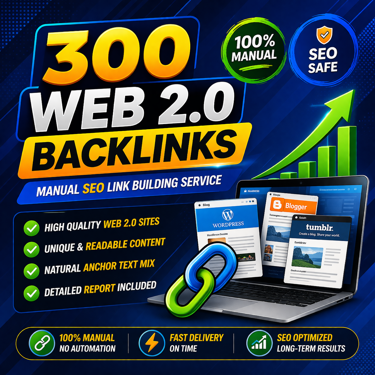 I will build 300 manually created web 2.0 backlinks for SEO