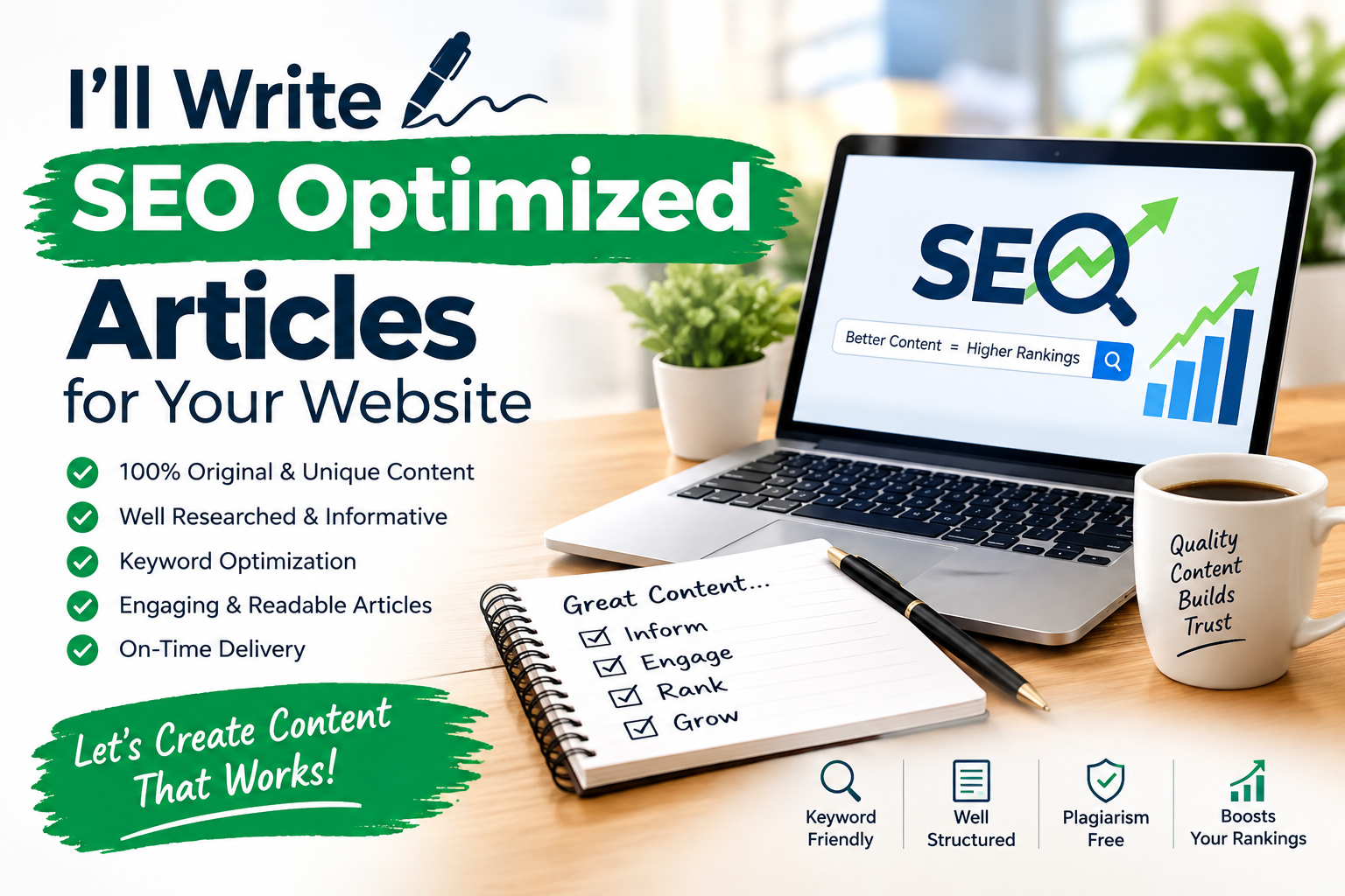 I'll write SEO optimized articles for your website