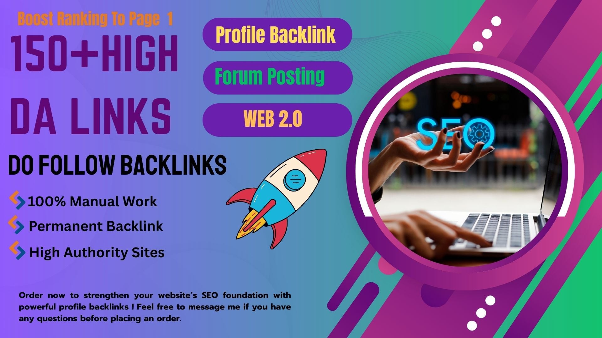 I will create manual 150 High Authority profile and Forum With Web 2.0 Seo Backlink 