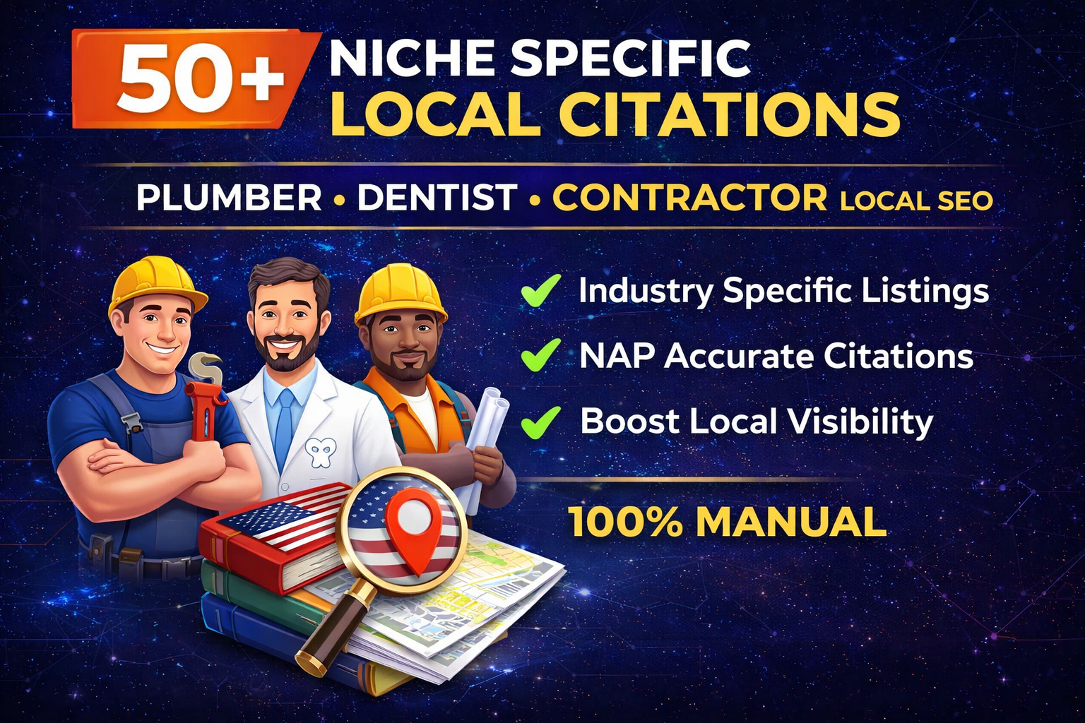I will build 50+ niche specific local citations for plumber, dentist, contractor SEO