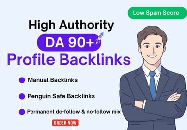 I will build 90 high authority DA 90 plus profile backlinks