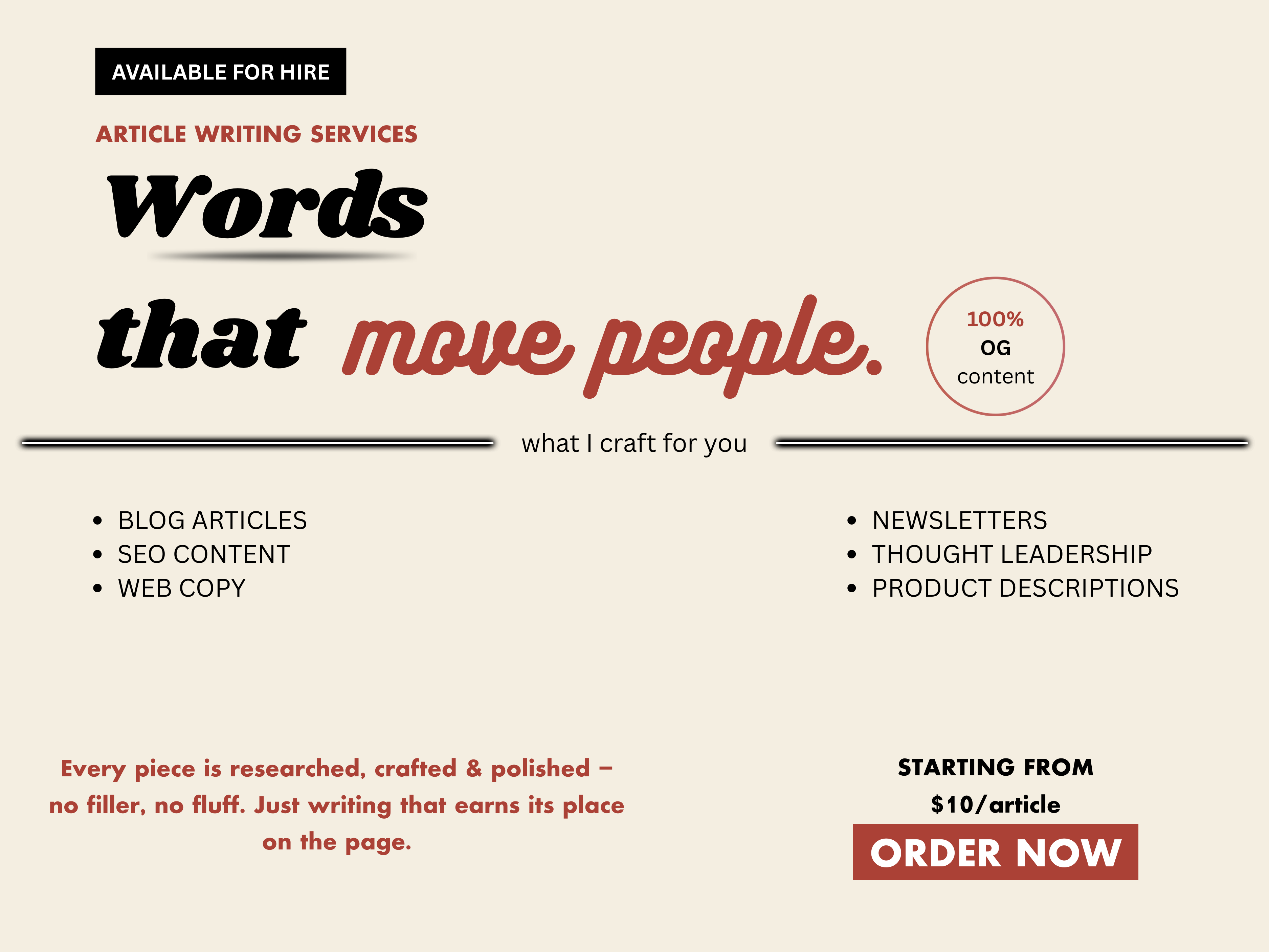 I will do SEO article writing, blog post writing and website content writing