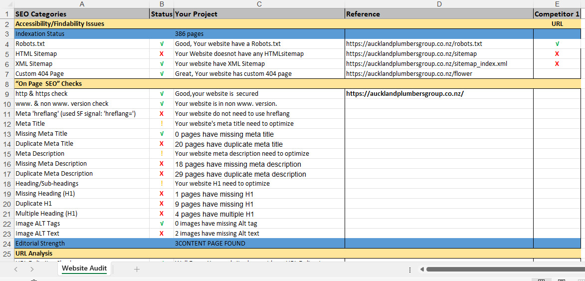 I will do advanced website audit reports with competitor analysis