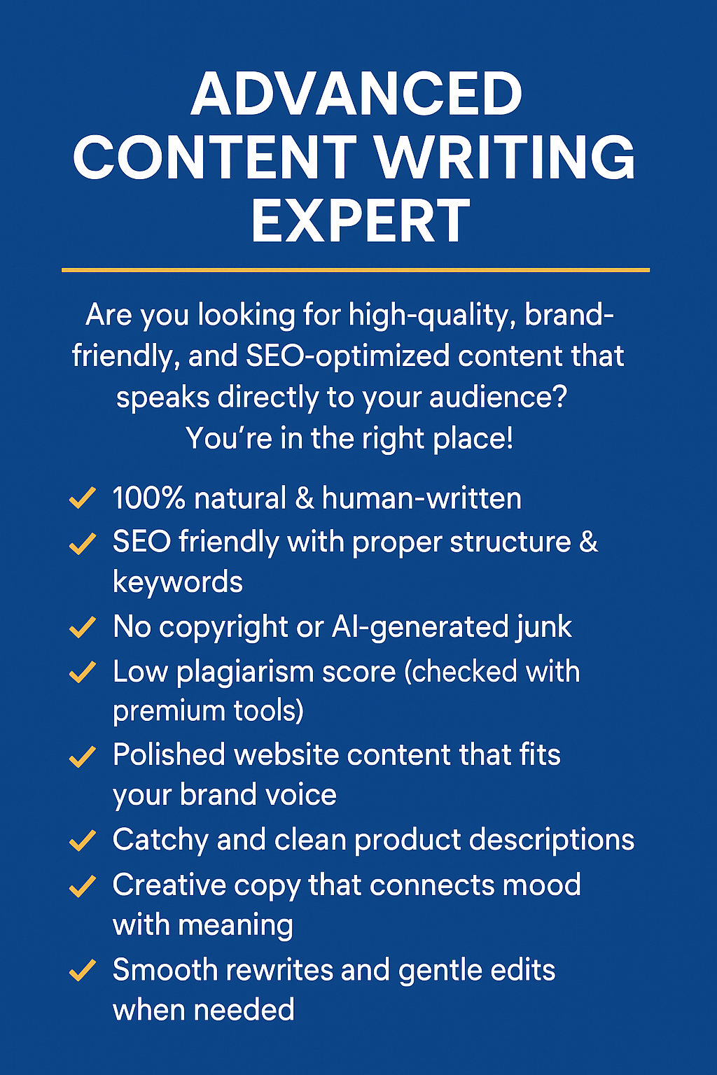 I will write SEO optimized, plagiarism-free website and product content