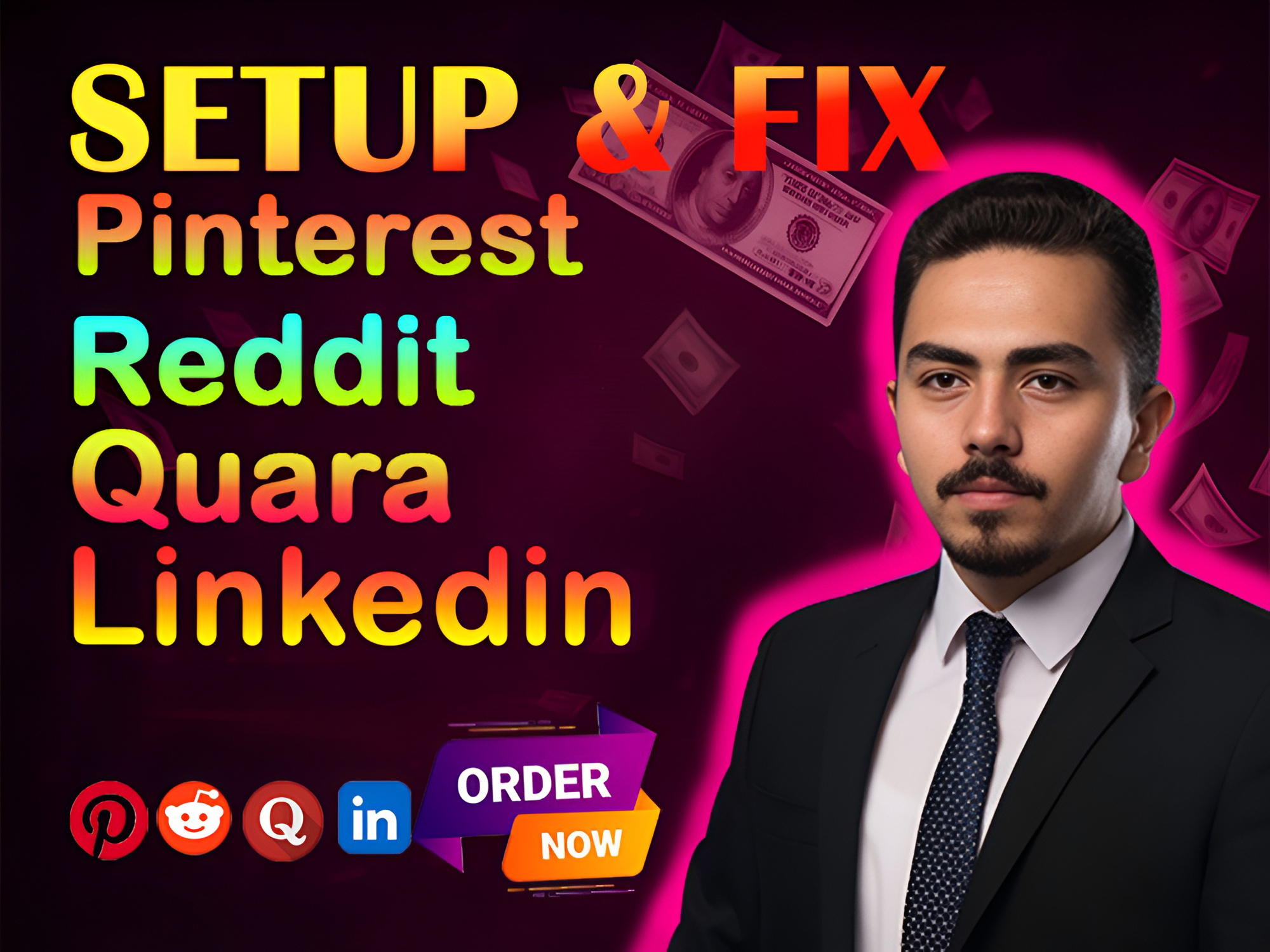 I will setup and fix Quora, LinkedIn, and Reddit pr...