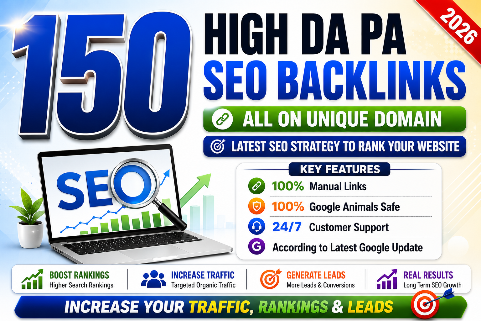 Manually Do 150 High DA PA upto 90 to 100 Unique SEO Backlinks for a Powerful Boost