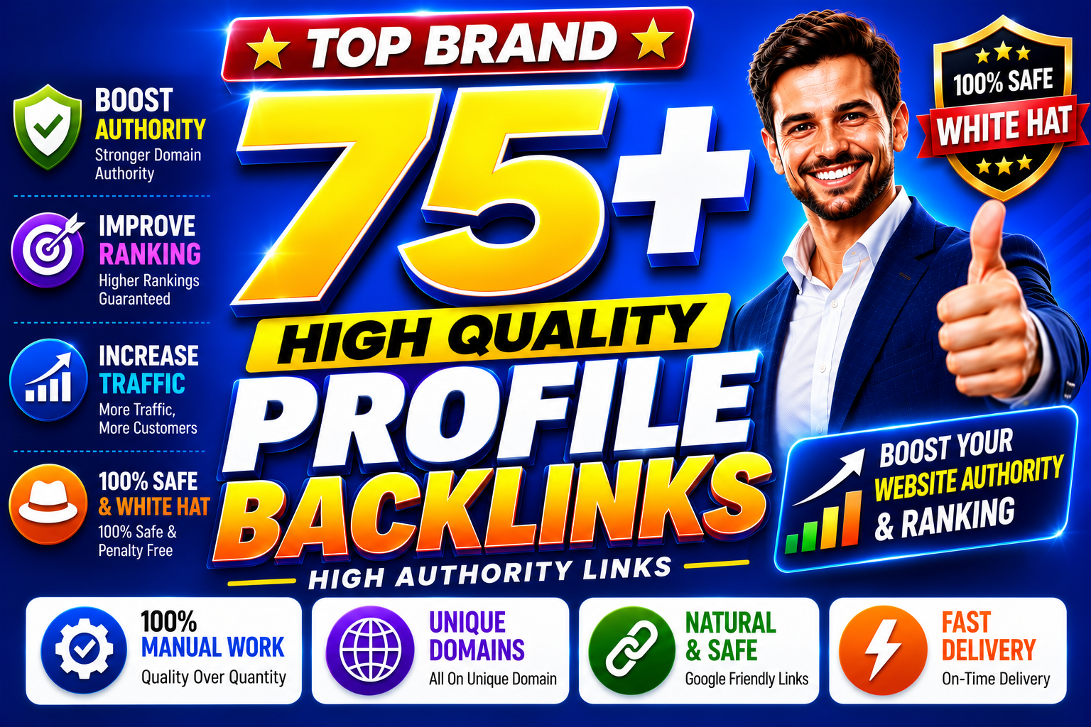 Exclusive 75 Profile Backlinks upto DA 70 to 80 Plus Manually Done Safe SEO Increase Google rank
