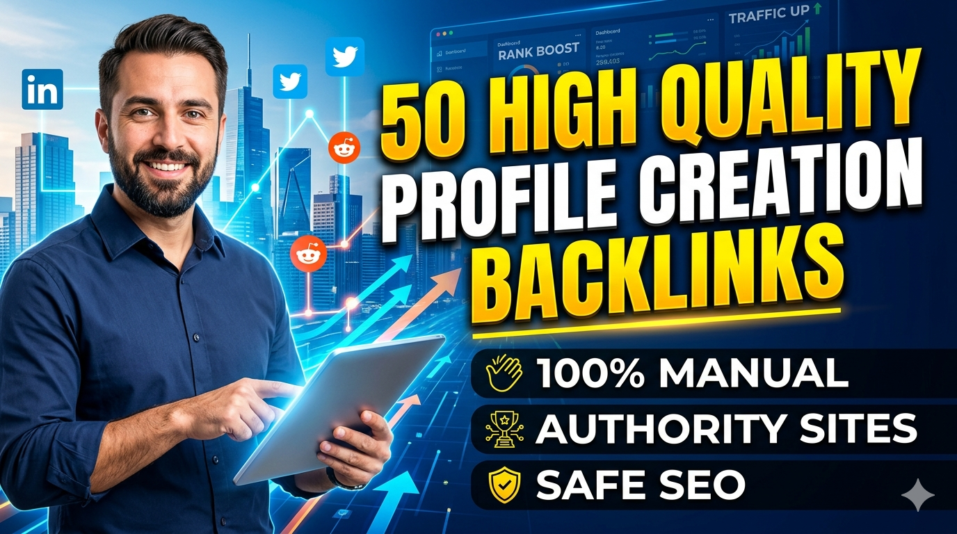 50 High Quality Profile Creation Backlinks | Manual | Authority Sites | Safe SEO