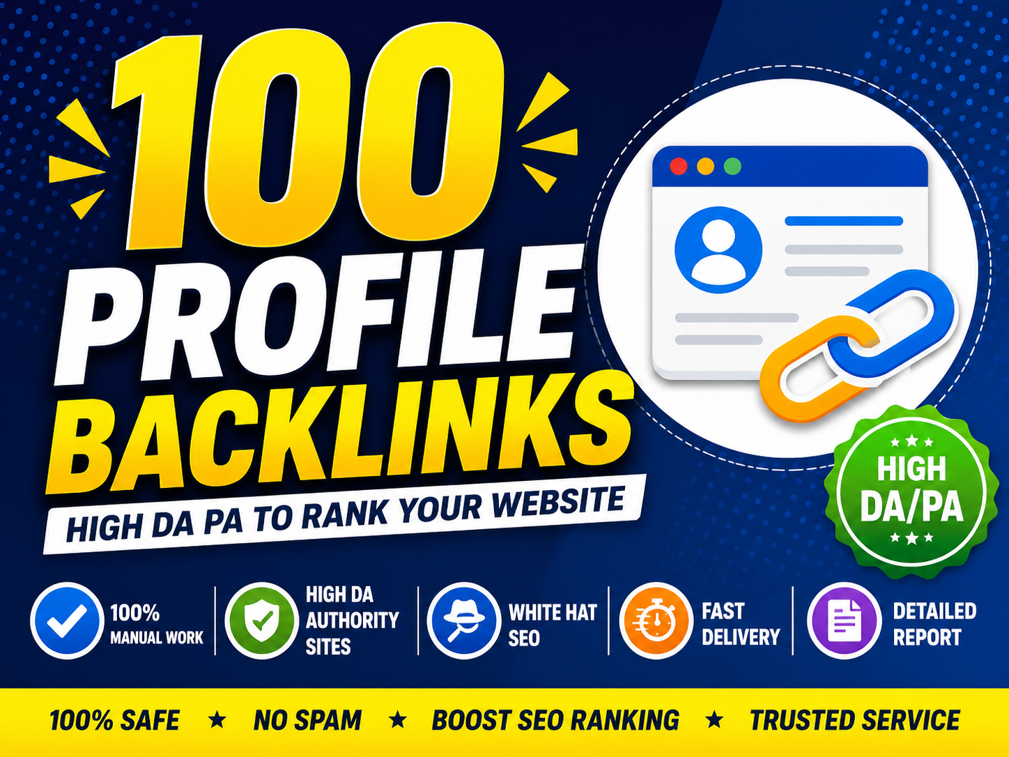 I Will Build 100 Manual High DA PA Profile Backlinks for SEO