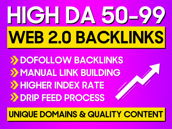 Powerful DA 50 plus Web 2.0 Backlinks - 100 Manual &a...