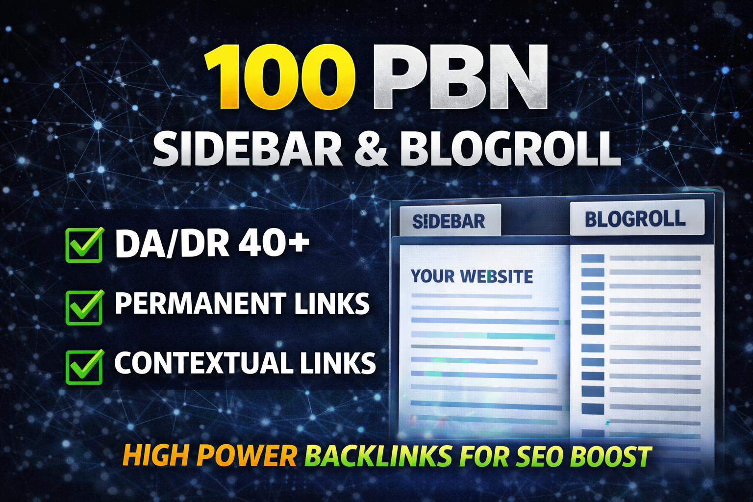 100 high power PBN sidebar and blogroll backlinks for...