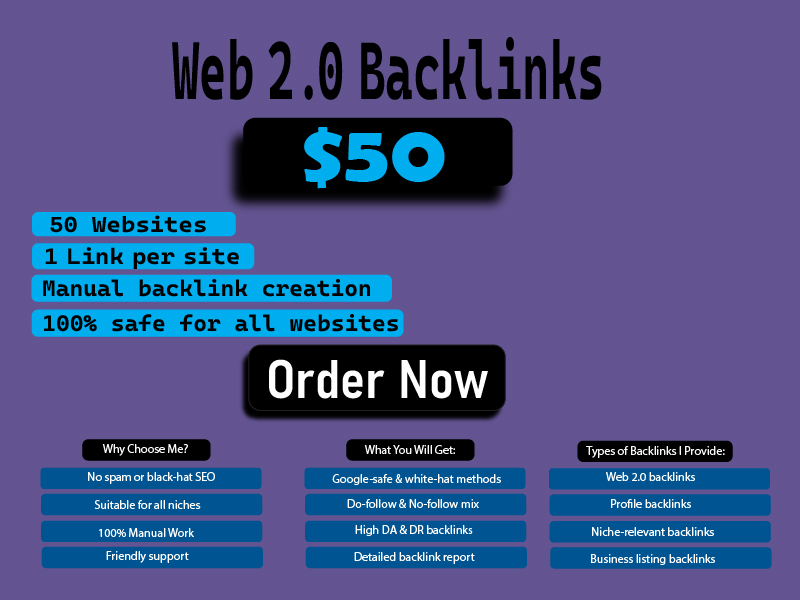 I will build 50 high quality Web 2.0 backlinks manual...