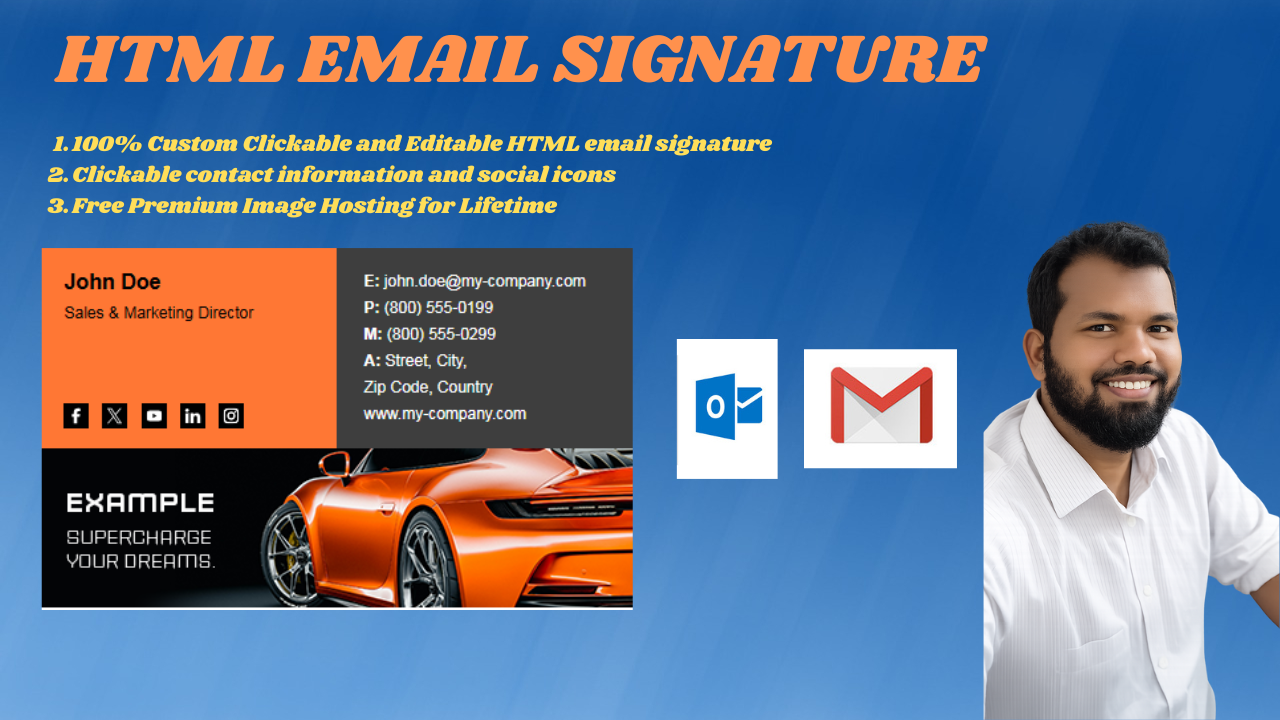 I design responsive, clickable HTML email signatures for your brand