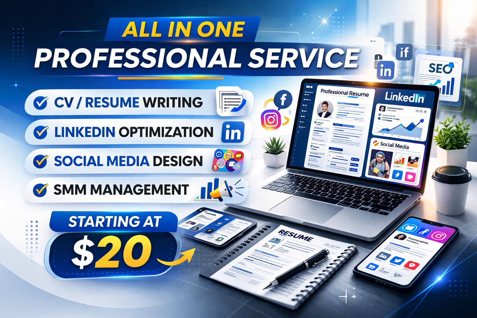 I will write professional CV resume, optimize LinkedIn, design posts and SMM