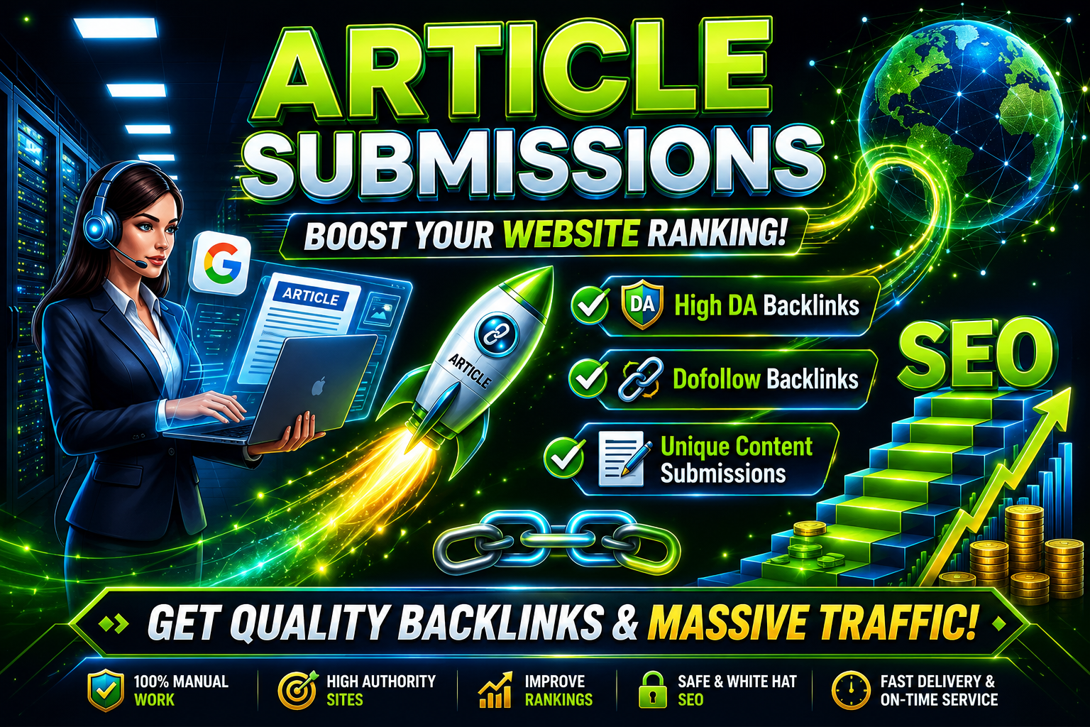 Get 100+ manual article submission backlinks for Goog...