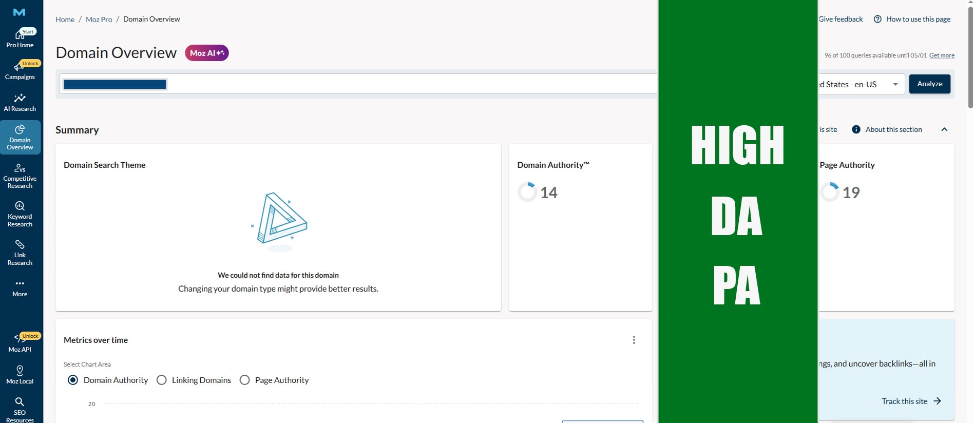 I will increase domain authority MOZ DA/PA 14+ with high quality backlinks