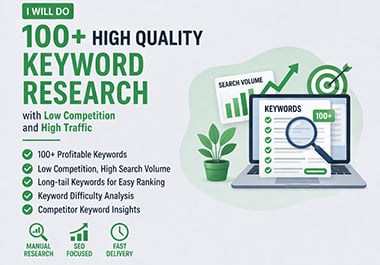 I will do 100+ high quality keyword research with low competition and high traffic