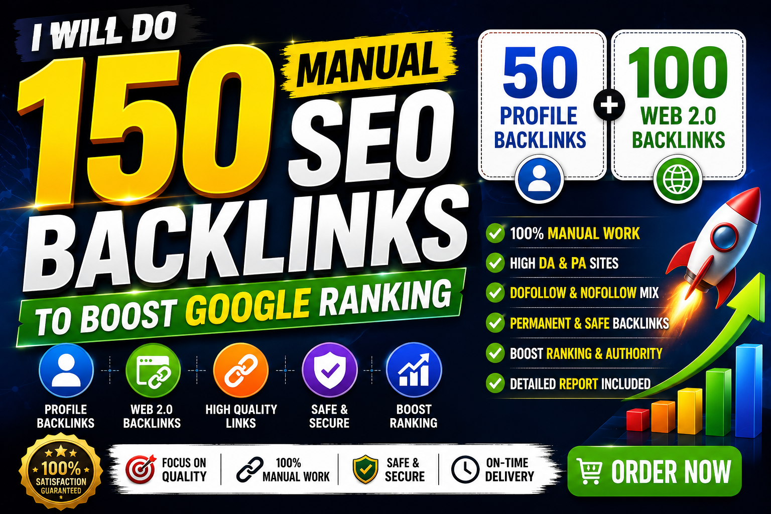 I Will Do 150 Manual SEO Backlinks (50 Profile + 100 Web 2.0) to Boost Google Ranking