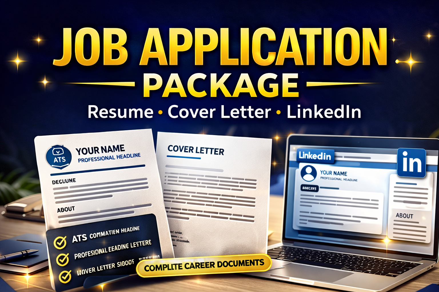 I will create a complete job application package (resume, cover letter, LinkedIn)