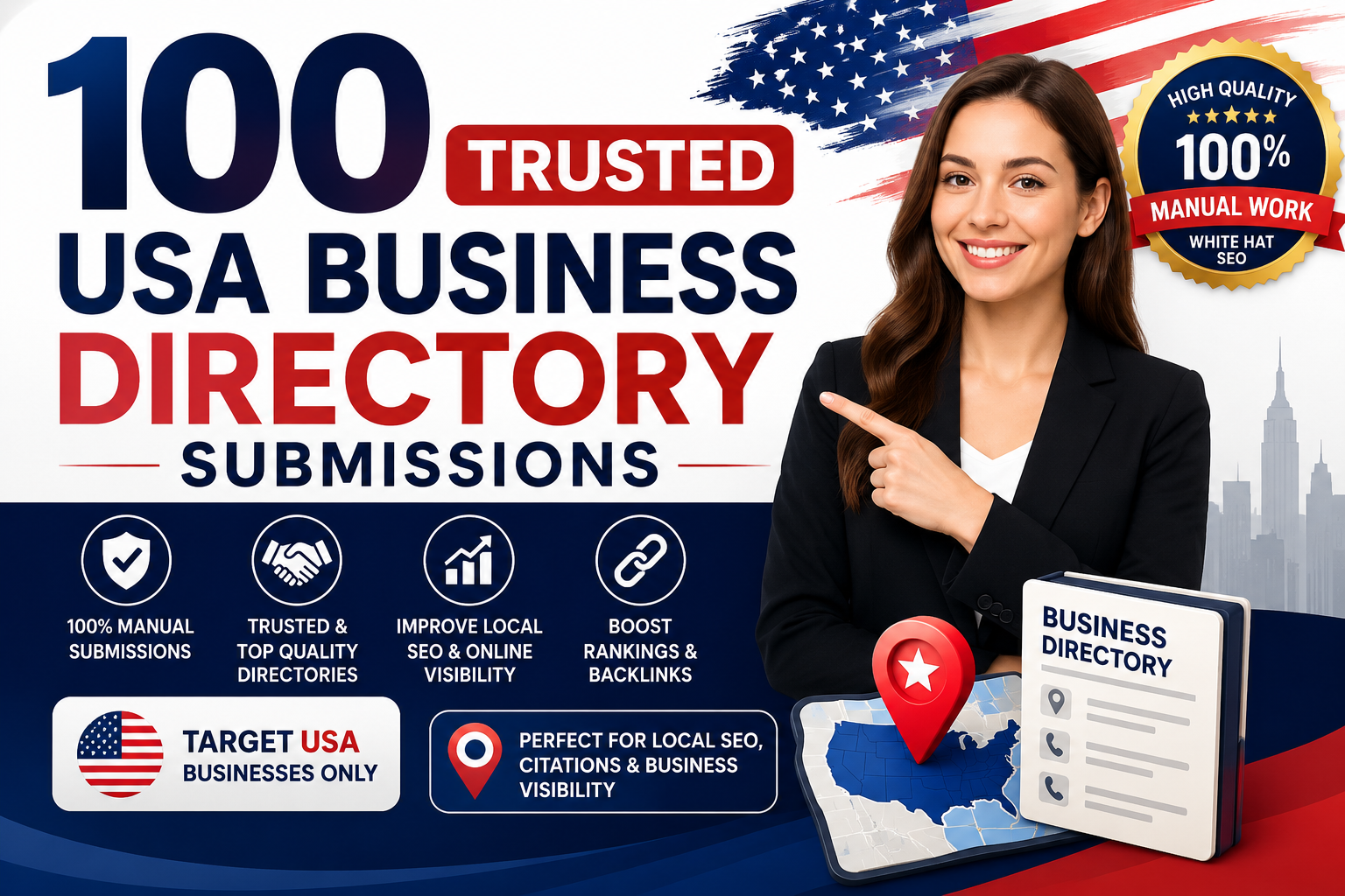 100 Trusted USA Business Directory Submissions with Manual Listing