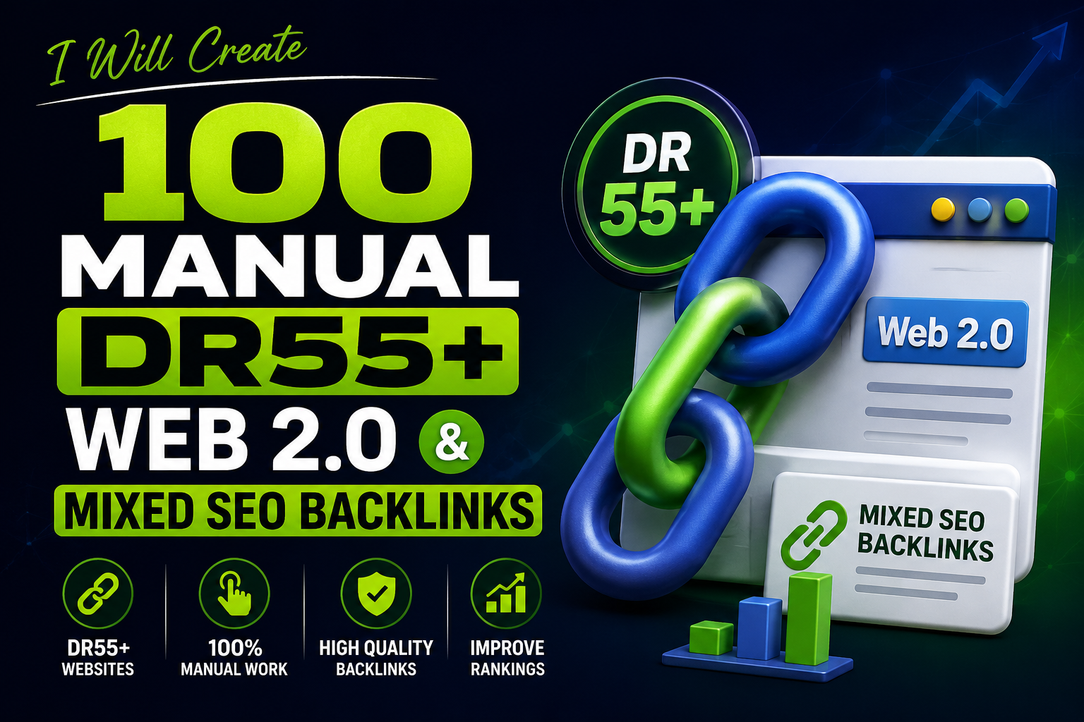 I Will Create 100 Manual DR55+ Web 2.0 and Mixed SEO Backlinks
