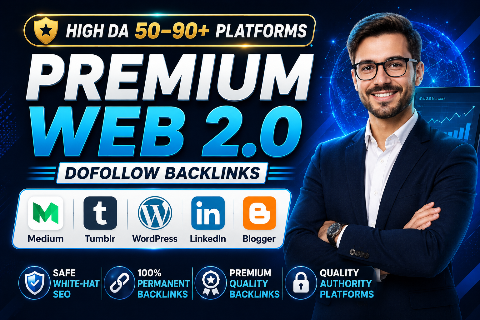 Build Powerful 100+ Unique Web 2.0 Backlinks Backlinks on High DA 50 to 90+ SItes