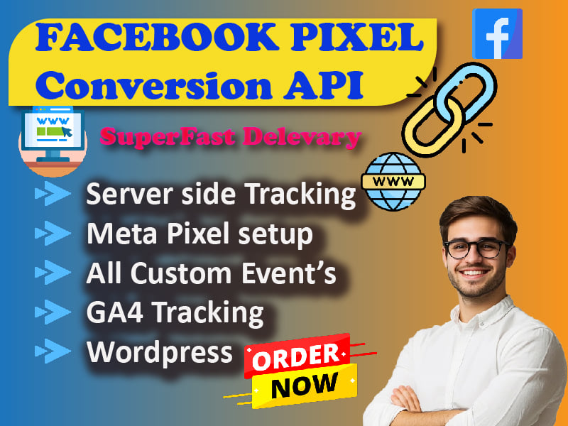 I will set up Pixel, Google Analytics 4 and Conversion API tracking for you.