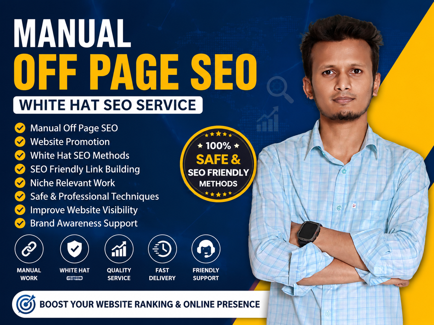 I will do manual white hat off page SEO for website promotion