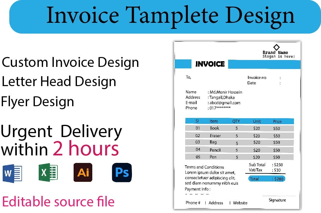 I Will Provide Invoice Design Templete,Flyer Design and Letter Head Design