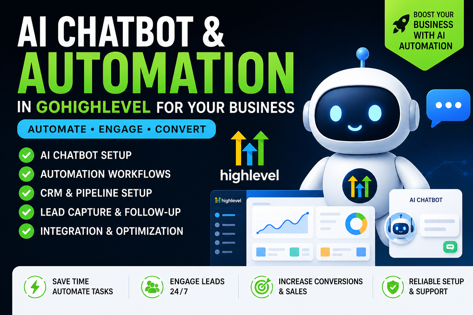 I will create AI chatbot and CRM automation system using GoHighLevel