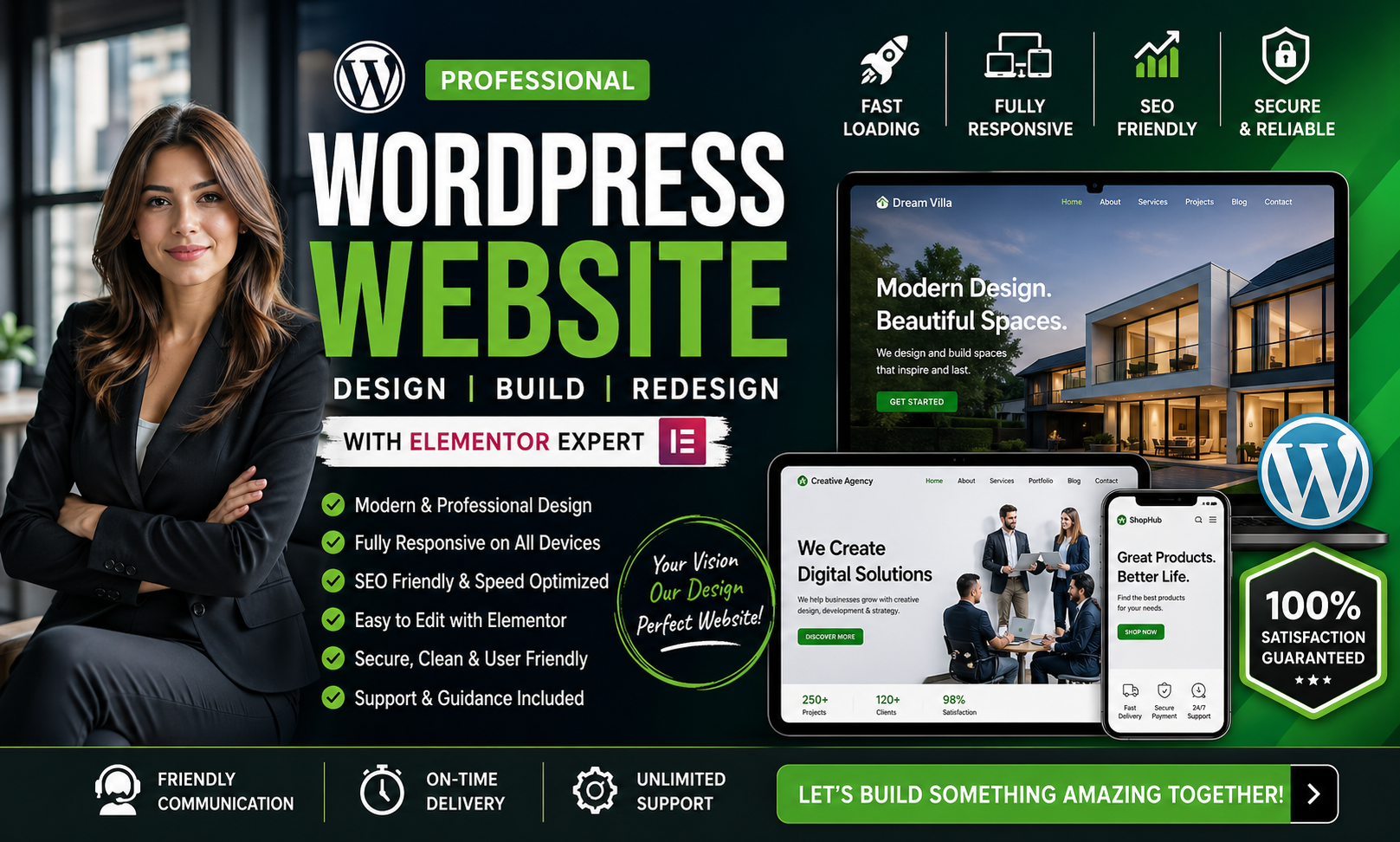 i will design wordpress website build redesign wordpress website development elementor