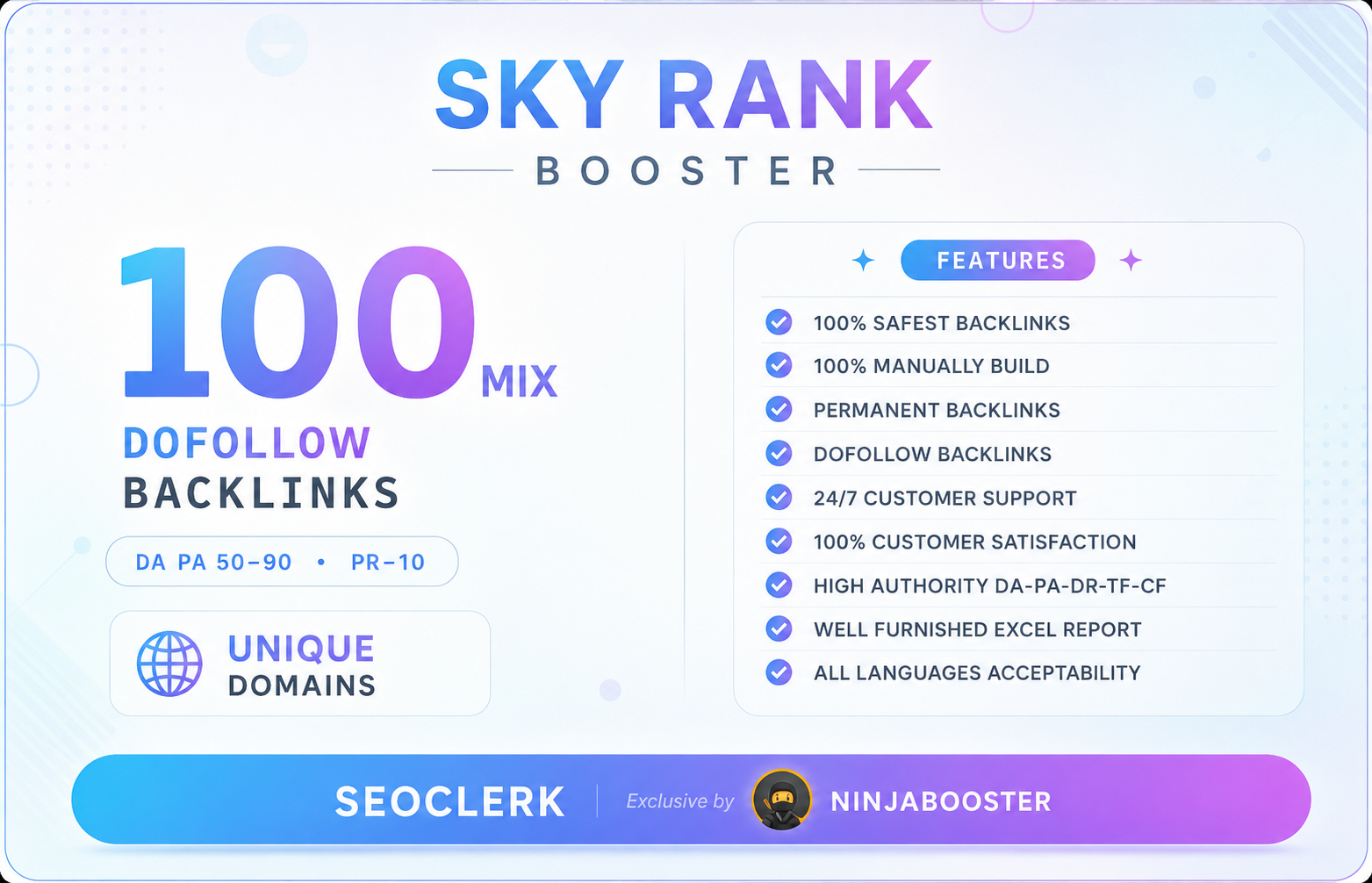100 Unique Domains DA 50 To 90 + Rank Booster SEO Backlinks