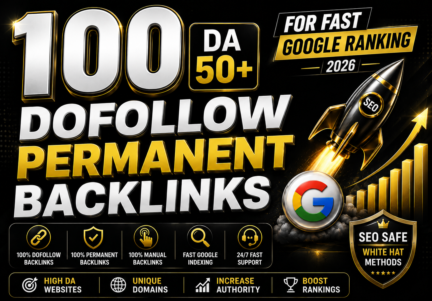 100 DA50+ DoFollow Permanent Backlinks for fast Google Ranking 2026