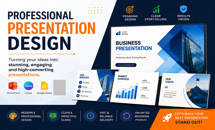 I will design professional PowerPoint, Canva, and Google Slides presentations