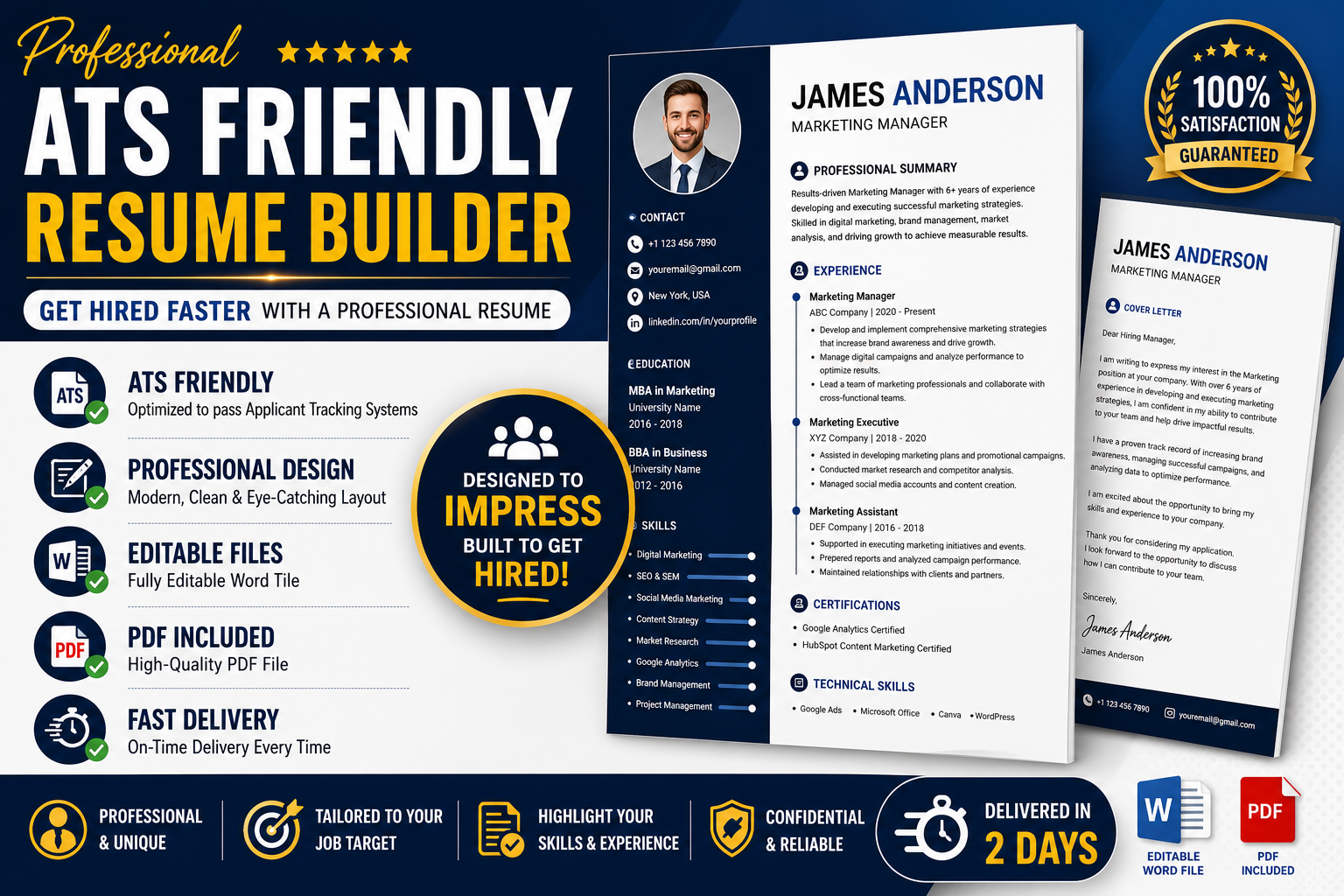 I Will Create a Professional ATS Friendly Resume and CV Design with 2 revisions