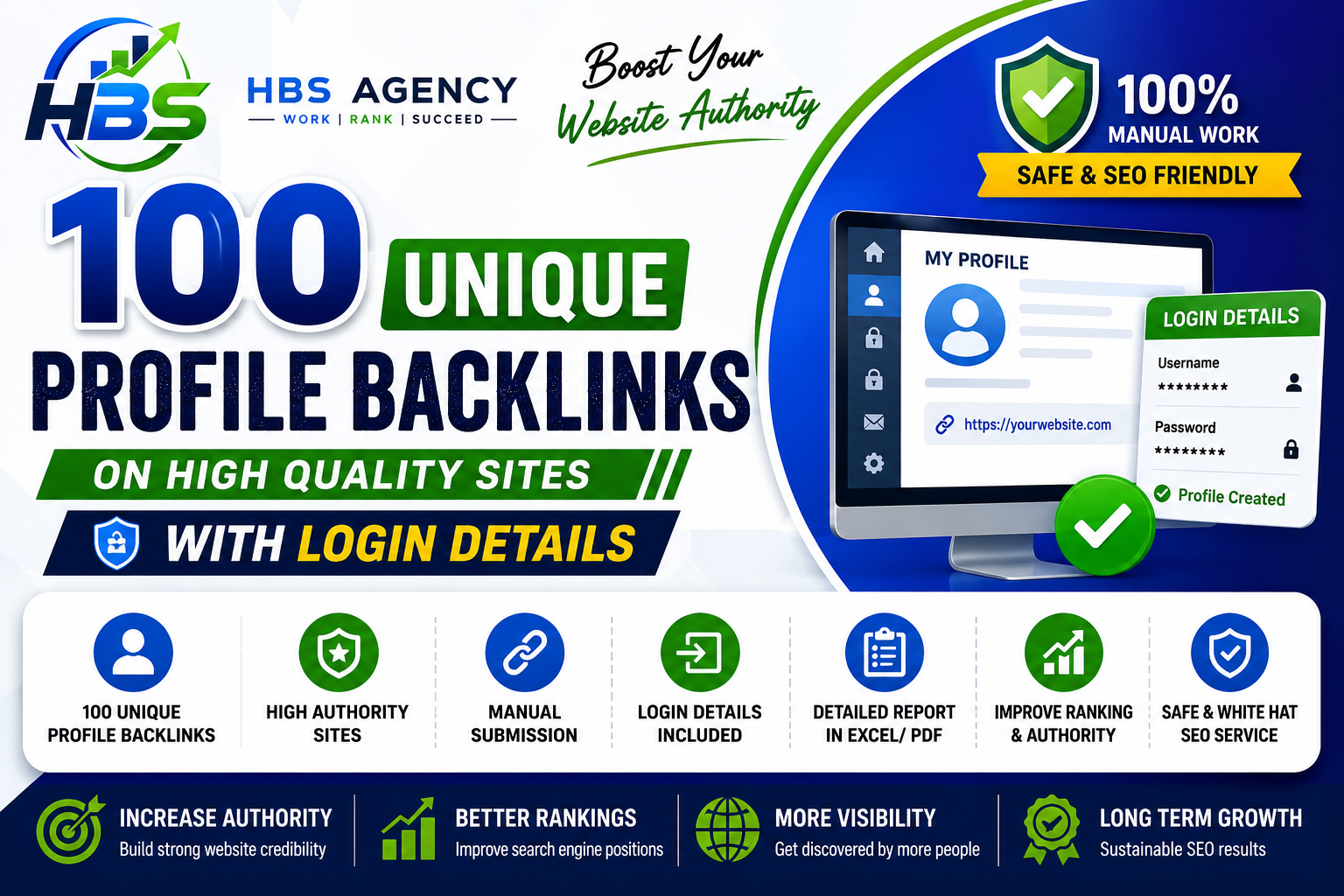 Provide 100 Unique Profile Backlinks On High Quality Sites With Login Details