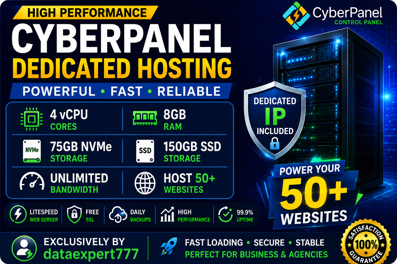 I Will Provide High Performance CyberPanel Dedicated Hosting with Dedicated IP