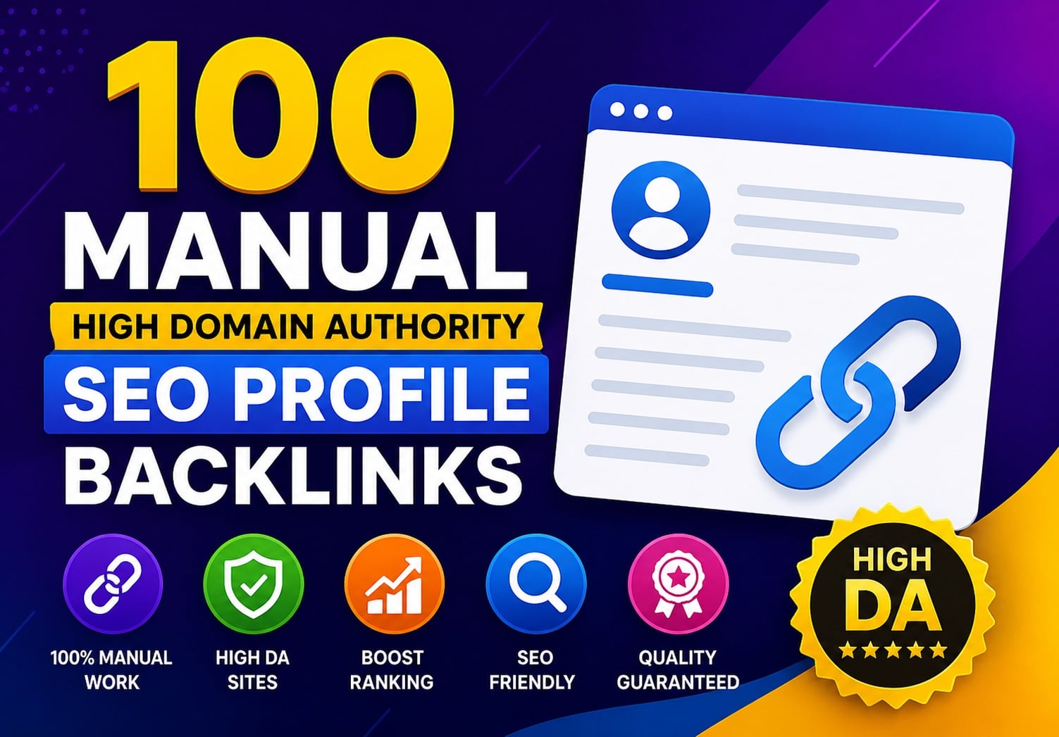 I Will Build 100 Manual High DA SEO Profile Backlinks for Google Rankings