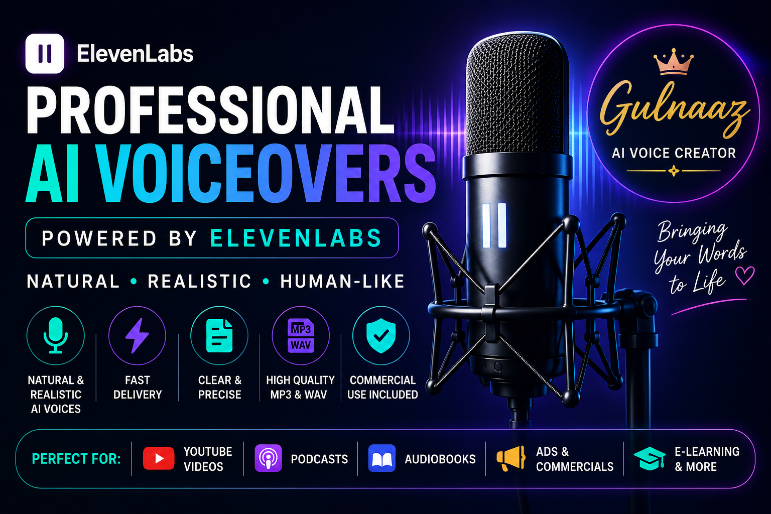 I will create realistic AI voiceovers using ElevenLab...