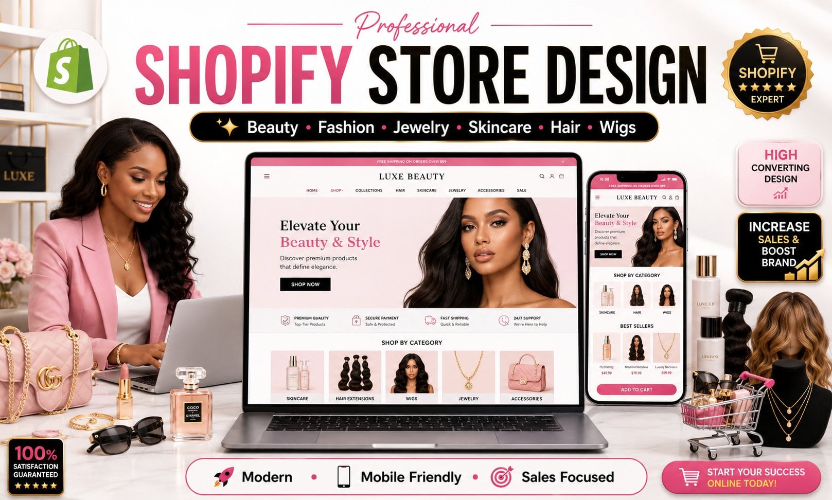 I Will Design a Shopify Beauty, Fashion, Jewelry, Skincare, Hair, or Wig Store