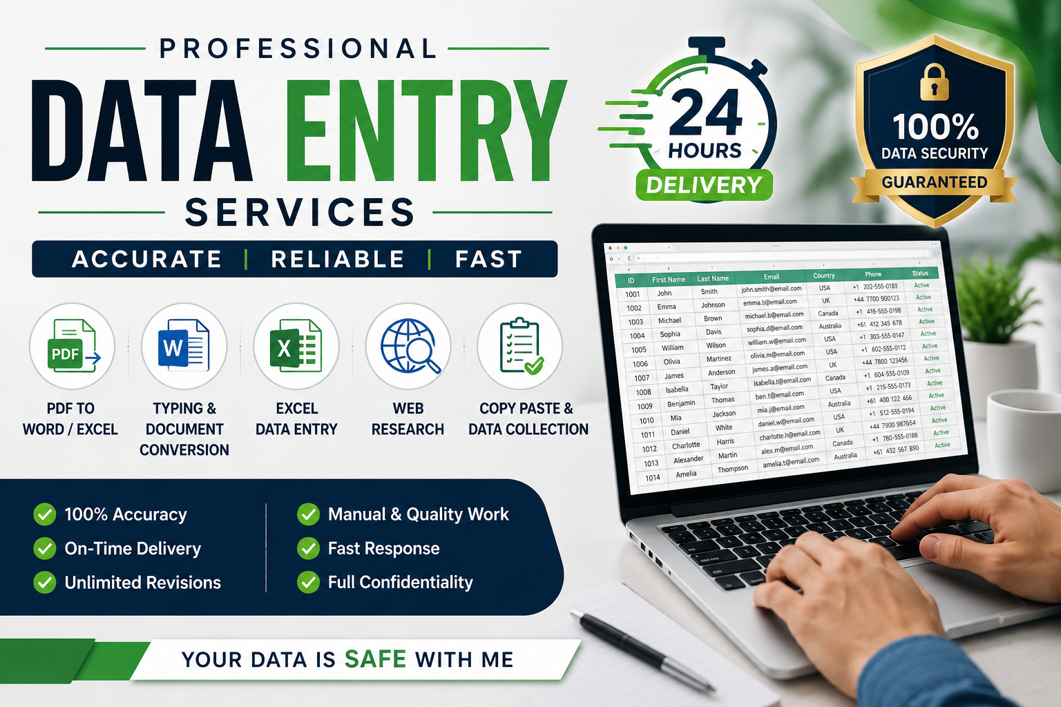  I will do accurate data entry, PDF to Word, Excel data entry, copy paste and web research 