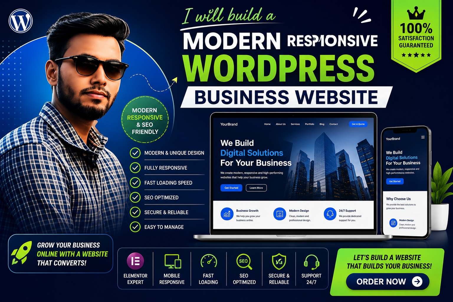 I will build a modern responsive SEO friendly WordPre...